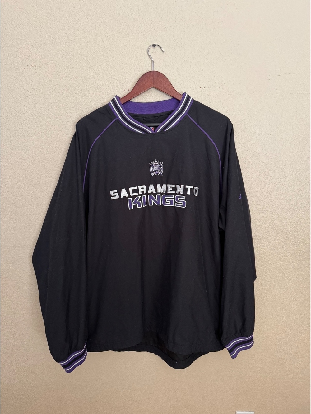Vintage adidas Sacramento Kings NBA Warm Up Jacket Black Purple Y2K